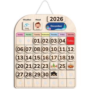 TinyKidz Wooden Calendar for Kids, Preschool Toddler Calendar Learning at Home and Classroom Teaching, Hanging Calendars for Kids, Months and Days of The Year