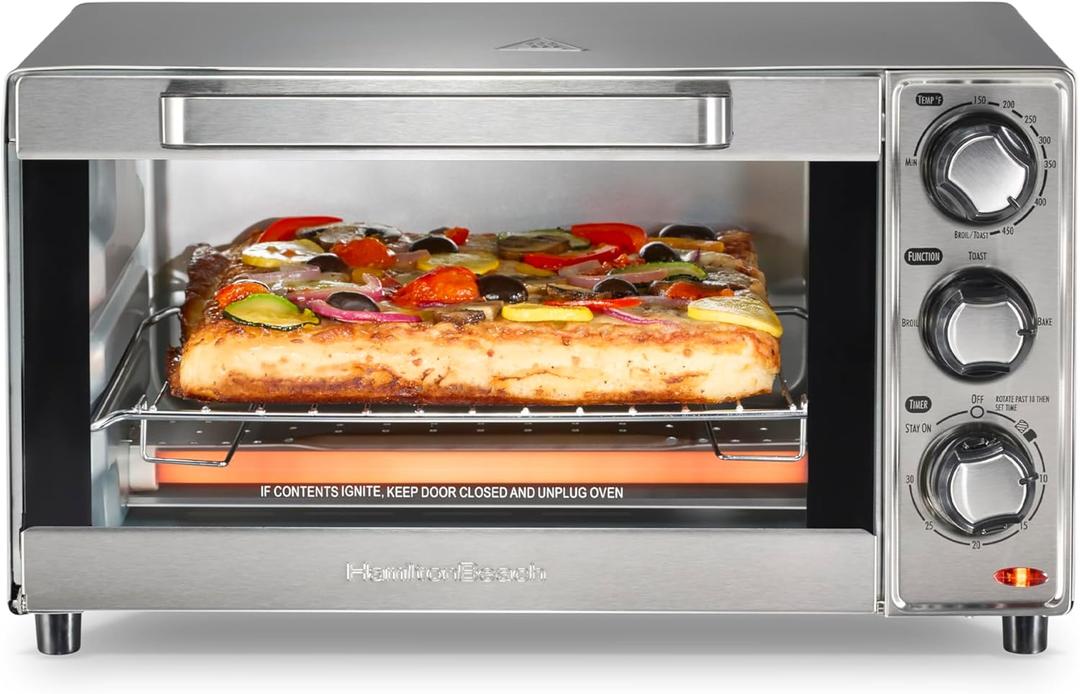 Hamilton Beach Countertop Toaster Oven & Pizza Maker Large 4-Slice Capacity, Stainless Steel (31401), 
11.5"D x 14.9"W x 8.7"H