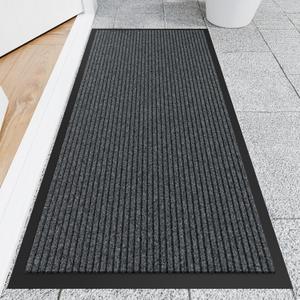 Front Door Mat, 2' x 4' Heavy Duty Indoor Outdoor Door Mat for Entryway, Commercial Door Mats Entrance, Low Profile Welcome Mats Non-Slip, Durable Rubber Backing Entry Mat for Patio, Home (Gray-stripe)