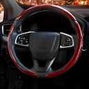 3 Pcs Carbon Fiber Car Steering Wheel Cover, Anti-Skid & Scratch-Proof,Segmented, Butterfly Thin Steering Wheel Cover Men/Women Universal Fit 14.5"-16" Wheel Covers for Cars/Truck/SUV (Sleek Red +Black)