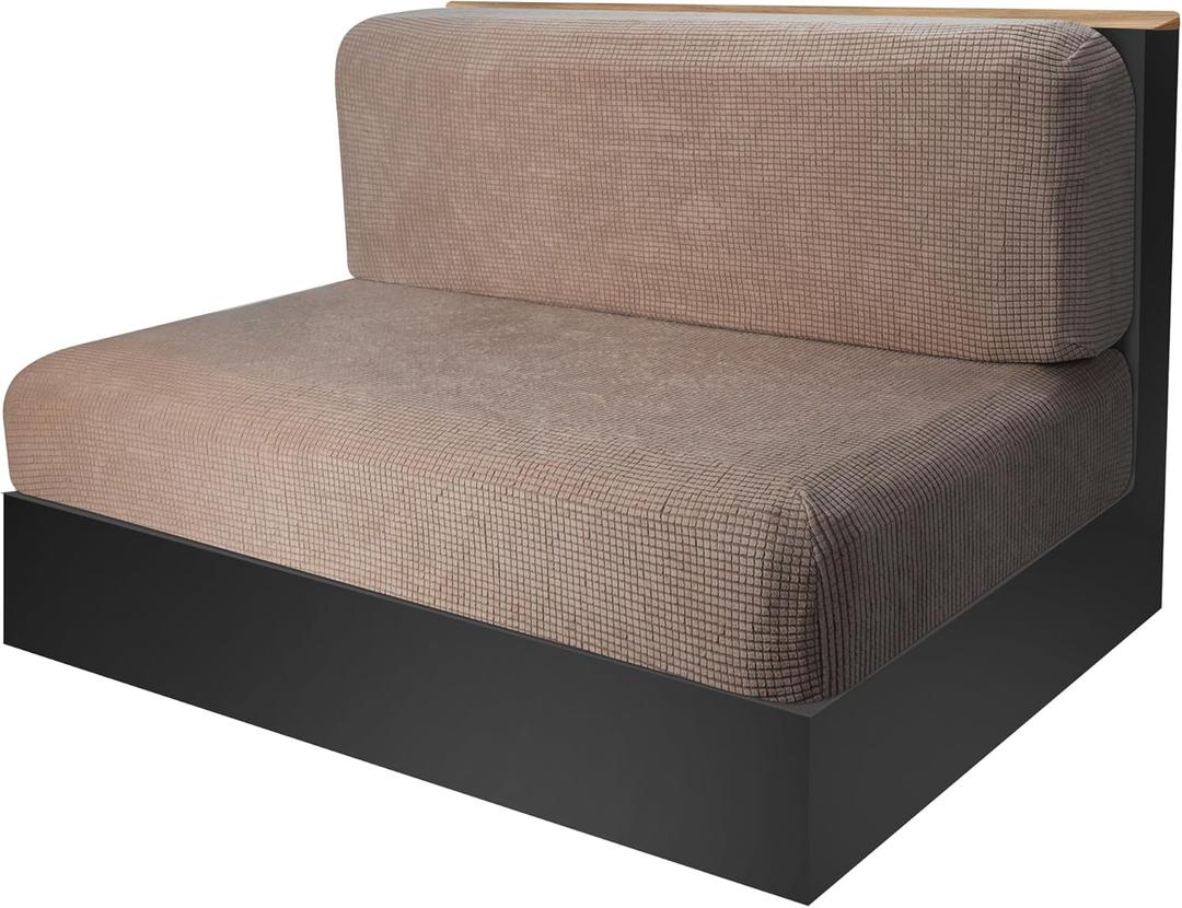 RunNico RV Dinette Cushion Cover-Elastic Camper Cushion Slipcovers-Stretchable Loveseat Sofa Furniture Protector for RV Camper Car Bench (1 Backrest Cover & 1 Bench Cover) (Camel)