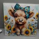 Cute Highland Cow Canvas Wall Art Amiable Sunflower Baby Calf Wall Decor Picture Rustic Farmhouse Wildlife Poster Print Painting for Bedroom Bathroom Baby Room Home Decoration Prepare To Hang, Size: 12"L x 12"W-Canvas