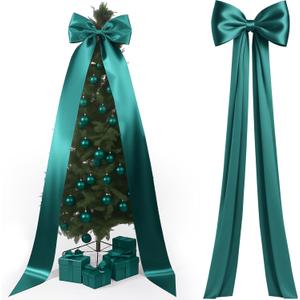 Knitgrip 118x28 Inch Extra Large Valentine's Day Tree Topper Bow Wedding Giant Satin Bow Decoration with Long Streamers Huge Oversized Topper Decor for Tree Holiday Party Door Wall(Green,Satin)