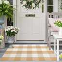 Front Door Mats Outdoor 24''X35'' Khaki and White Fall Layered Doormat Cotton Woven Farmhouse Washable Small Area Rug for Welcome Mat/Entryway/Bedroom/Living Room