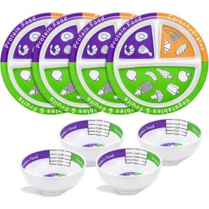 Tioncy 8 Pcs Bariatric Portion Control Set with 4 Bariatric Plates 4 Portion Control Bowls for Adults Diet Balanced Eating Weight Loss Serving Plans(Classic)