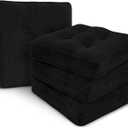 downluxe Chair Cushions for Dining Chairs with Ties, Non-Slip Memory Foam Kitchen Chair Cushions, Tufted Seat Cushions for Kitchen Chairs, Dual-Layer Chair Pads, 16.5 x 16.5 x 3, Set of 4, Black