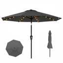Tobeos 11FT Solar Lighted Patio Umbrella, Outdoor Table Market Umbrellas withn Crank Lift, 32 LED Lights, 8 Sturdy Ribs, UV-Resistant for Deck, Garden, Pool, Gray