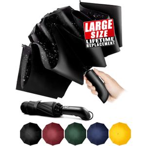 Conlun Travel Inverted Umbrella Compact Windproof- Automatic reverse Umbrellas for Rain - Folding Portable 10 Ribs Large Umbrella (XL (46inch), Black)