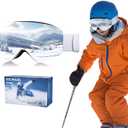 Ski Goggles for Adult & Kids, 100% UV Protection Anti Fog Snow Goggles OTG Helmet Compatible Snowboard Goggles (White Frame-silver Lens-vlt 12%)