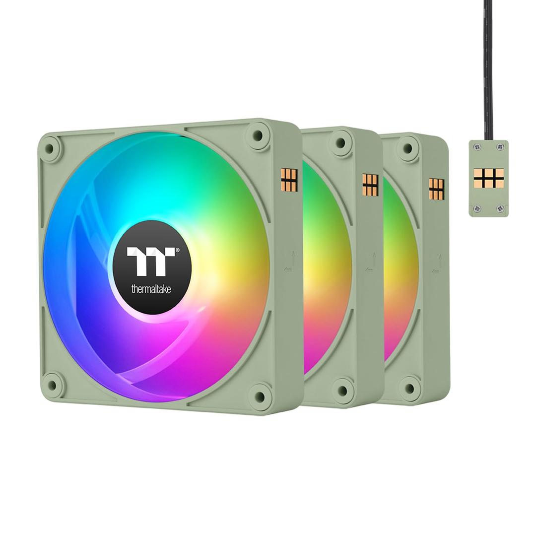 Thermaltake CT140 EX ARGB Sync PC Cooling Fan Matcha Green (3-Fan Pack), Magnetic Connection, 5V Motherboard Sync, 16.8 Million Colors 9 Addressable LEDs, 140 mm Case/Radiator Fan, CL-F197-PL14MG-A