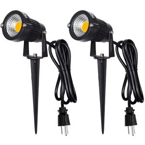 Landscape Outdoor,IP65 Waterproof Garden Spotlights,5W AC 120V Yard Flood Light,Metal Ground Stake Lawn,3200K LED Spotlight with 1.5M UL-Listed Cord and 3-Plug (2 Packs) (Warm White)