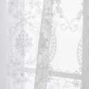 White Sheer Curtains Floral Embroidery Rod Pocket Voile Drapes for Living Room, Bedroom, Window Treatments Semi Flower Pattern Curtain Panels for Kitchen, Yard,54 x 63 Inch, 2 Panels