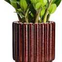 Ceramic Pots for Plants - 7.6 Inch Indoor Planter, Decorative Plant Pots with Drainage Hole, Fluted Ceramic Flower Pots, Round Planter Outdoor, Patio Decor, Gifts for Plant Lovers, Red (Leopard Print Red)