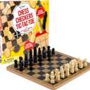 Regal Games - Reversible Wooden Board for Chess, Checkers & Tic-Tac-Toe - 24 Interlocking Wooden Checkers and 32 Standard Chess Pieces - for Age 8 to Adult for Family Fun, 10.5" X 10.5"