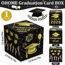 4 x OHOME Graduation Decorations 2026 - Black Gold Graduation Card Box for Graduation Decorations Class of 2026 - Graduation Party Decorations Decor Supplies Favors,Graduation Centerpieces 2026