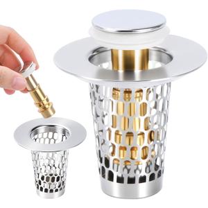 3 x Bathroom Sink Drain Stoppers with Hair Catcher for 1.15-1.3 in,Universal Pop Up Filter Stainless Steel Sink Drain Stopper Anteecana