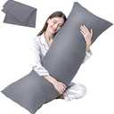 DOWNCOOL Luxury Full Body Pillow Insert with Fiber Cover - Ultra Soft Body Pillow for Sleeping - Breathable Long Bed Pillow Insert, 20"x54"(Grey, with Cover)