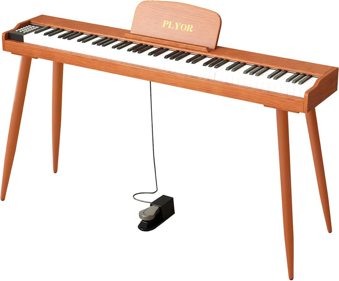 88 Key Digital Piano Keyboard with Stand & Sustain Pedal, Full-Size Semi Weighted Electric Piano for Beginners/Learners, Home Keyboard Piano with Headphone Jack, MIDI Connectivity, Brown