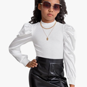 Floerns Girls Casual Puff Long Sleeve Round Neck Rib Knit Blouse Tee Tops, Size 9Y