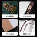 ZXHQ Lock Journal with Pen, A5 240 Pages Diary with Lock, Brown Edge, Refillable, Leather Hardcover (8.5  5.9inch) Dark Green