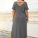 Nemidor Plus Size Maxi Dresses for Curvy Women Casual Summer Slit Loose Short Sleeve Long Dress with Pocket 14-26 (Gray)