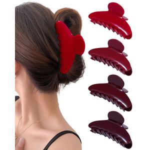 Mesovor 4 pack Acrylic Hair Clips Claws, Nonslip 4.1" Large Hair Grip Hairclips for Thin and Thick | French Banana Barrettes Hair Strong Hold Hair Jaw Clamps (Red, Cherry Red)