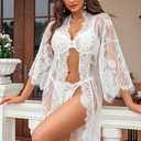 Avidlove Women's Lace Kimono Robe Babydoll Lingerie Mesh Nightgown  (White, M)