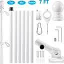BONWIN White Flagpole Kits, 7 FT Thickened Stainless Steel House Porch Wall Flag Pole Kit for 3x5'/4x6' Flag, 1" Anti-Wrap Spinning Flag Pole Ring Clips & 180 Adjustable Multi-Position Bracket Holder