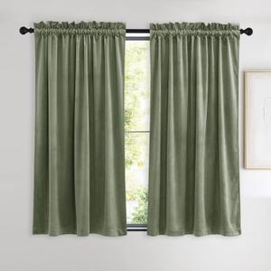 NICETOWN Sage Green Velvet Curtains 54 inches Long 2 Panels for Small Window, Elegant and Sleek Velvet Drapes for Cinema, Hall, Theatre (42-inch Wide)