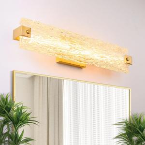 Brushed Gold LED Bathroom Vanity Light, 24.4 Inch 15W Modern Dimmable Bathroom Light Fixture Over Mirror, Crystal Bar Wall Sconce Lighting for Bath, 3CCT, OS-MM5001-3BG, 24.4" L, 15 Watts