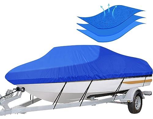 iCOVER Trailerable Boat Cover- 14'-16' Heavy Duty Waterproof Tarp Covers, Fits V-Hull, Fish&Ski, Pro-Style, Fishing, Runabout, Bass Boats, up to 14ft-16ft Long and 68" Wide