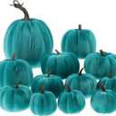 Halloween 12Pcs Artificial Velvet Pumpkins Sets Assorted Size Handmade Fake Foam Fall Harvest Decorative for Kitchen Party Table - Blue