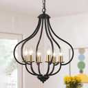 Yarlkav 6 Lights Black Farmhouse Chandelier for Dining Room, Vintage Pendant Light Fixture Adjustable Hanging for Kitchen Island Foyer Hallway