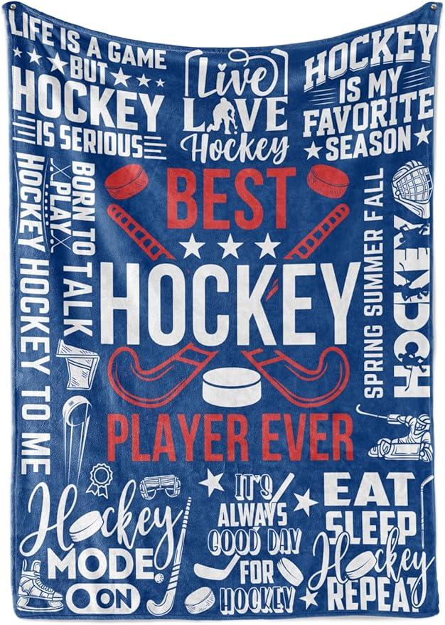 InnoBeta Hockey Gifts for Boys Men, Bed Flannel Blankets Throws 50"x 65" for Christmas, Hockey Gifts for Boys 8-12 - Size 50"x 65" - Blue - Best Hockey Player Ever