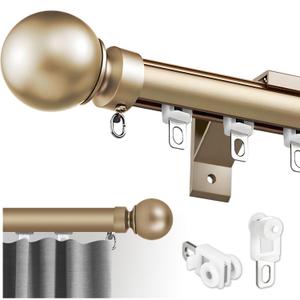 Single Curtain Track for Windows, Wall Mounted Heavy Duty Curtain Rail with Decorative Round Finials, Aluminum Brackets, Silent Easy to Install Track for Bedroom Living Room(Gold,3.5m(11.5ft))