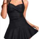 Tempt Me Women One Piece Swimsuit with Skirt Tummy Control Swim Dress Halter Vintage Bathing Suit, XS