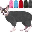 Sphynx Hairless Cat Sweater, Full Body Warm Fleece Sweaters with Sleeves for Cats, Soft Turtleneck Cat Clothes, Cozy Pullover Pajamas for Hairless Cats Devon, Donskoy & Small Dogs, Grey M