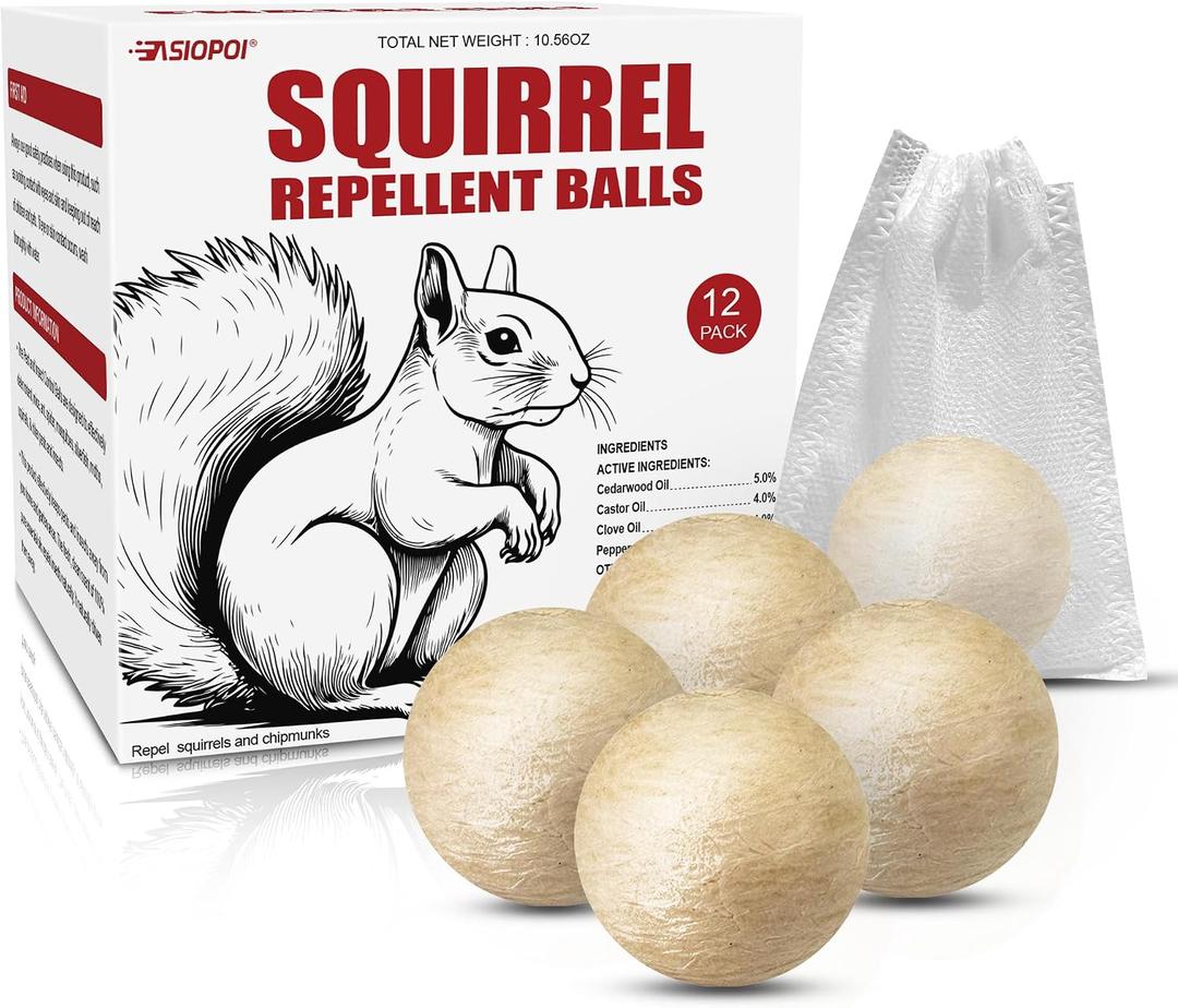 Squirrel Repellent Outdoor, Chipmunks Repellent for Outdoor & Indoor Use, Keep Squirrels Out of Gardens, Bird Feeders & Attics, Safe for People, Pets & Plants 12 Packs