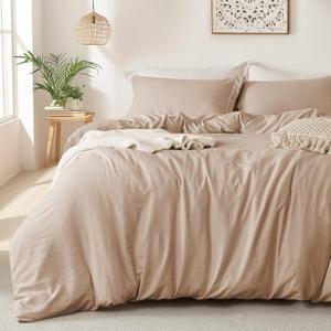MILDLY Super Soft Duvet Cover - 100% Washed Microfiber Rugby Tan Comforter Cover Set 3 Pieces with Zipper Closure & Corner Ties (No Comforter) (King(104"x90"))