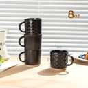 GBhome 8OZ Stackable Coffee Mugs, Ceramic Coffee Mugs with Texture Patterns for Man,Woman,Dad,Mom, Modern Coffee Cups Set of 4 for Espresso/Cappuccino/Cocoa. Dishwasher&Microwave Safe, Black