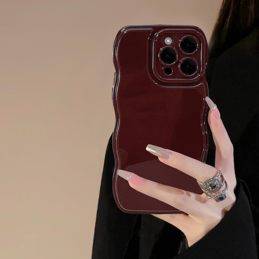 FABSPARK Phone Case for iPhone 15 Plus Case,Simple Wave Design Wavy Frame Soft Silicone Aesthetic for iPhone 15 Plus,Wine Red