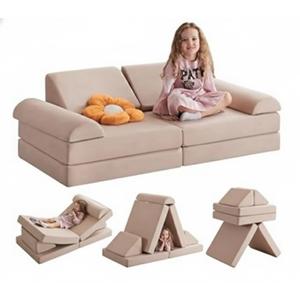 Erigiak Kids Couch Play Couch Large, Miss Fabric Modular Foam Floor Sofa Soft Play Equipment, Convertible Sofa Bed and Playhouse (Dark Grey)