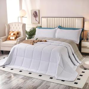 128x120 Oversized King Plus Comforter, Extra Large King Size Quilts 3 Pieces Lightweight Reversible Down Alternative Comforter for All Season with 8 Corner Tabs (White/Light Grey)