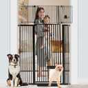 SHYUJAJIE 71 Inch Extra Tall Pet Gate with Small Cat Door, 29.55"-46.06" Adjustable Wide Dog Gate, Tall Cats Gates for Doorway, Stairs, House(Black)