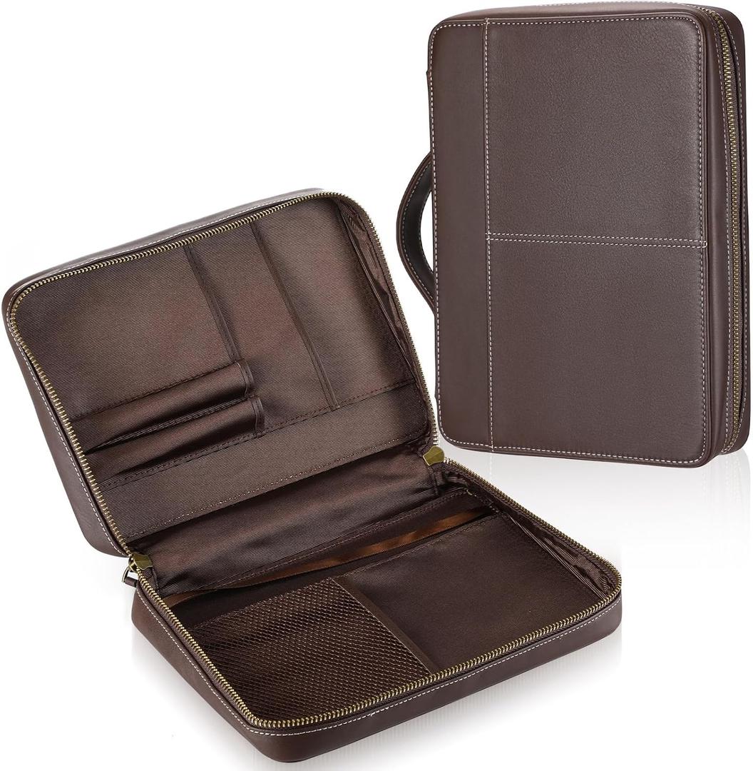 Top Grain Leather Bible Cover for Men Women Buffalo Genuine Leather Bible Case Book Holder Bag with Zipper Handle Back Pocket Bookmark Father's Day Religious Gift (Dark Brown, Large, Classic)