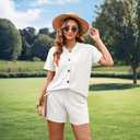 Pink Queen Women Knit Shorts Set 2 Piece Outfits Short Sleeve Button Down Sweater Top and Shorts Lounge Set (White, L)