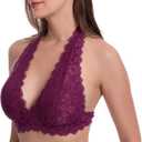 JOJOANS Halter Lace Bralette Unpadded Wireless Sheer Bra Bustier Full Coverage Lingerie (M)