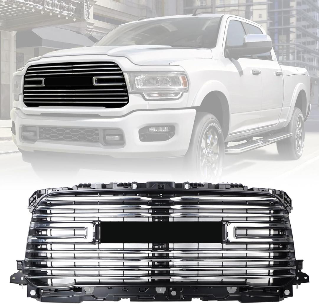 W/Grill Inserts Cover Trim Chrome Front Grille Grill Compatible with 2019-2024 Ram 2500 3500 4500 68443251AA CH1200441