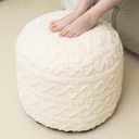 Beige Round Faux Fur Ottoman Pouf - 20x15 Inch Storage Foot Stool Cushion for Living Room & Bedroom Decor
