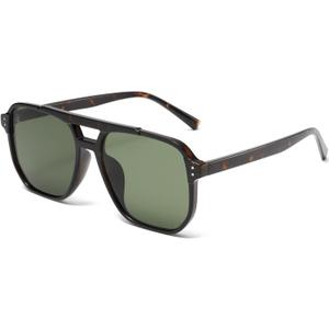 PORADAY Retro Aviator Sunglasses for Women Men Trendy Classic 70s Square Frame Sun Glasses Vintage Aviators Shades (Leopard/G15)